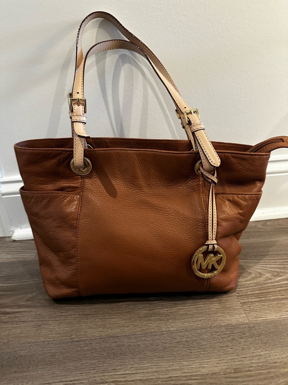 Michael Kors Cognac Leather Tote with Cream Straps